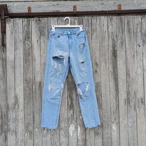 American Eagle Mom Jean Distressed Ripped Womens Sz 0 Regular High‎ Rise  Denim
